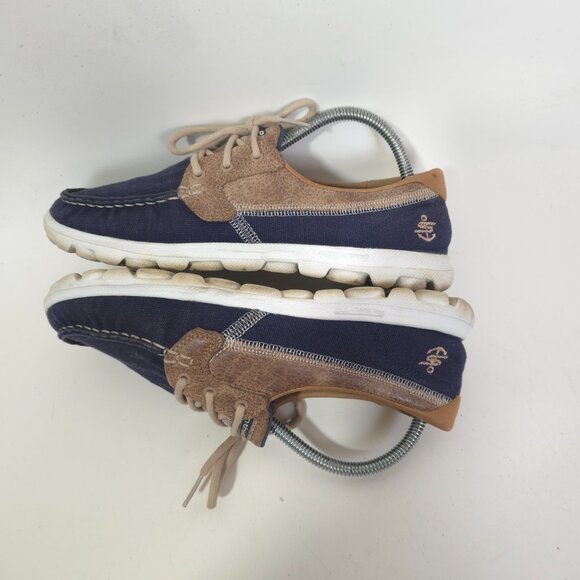 Skechers Relaxed Fit Women's Breathe Easy Fortune Knit Boat Shoes Navy Tan 8.5 - Picture 5 of 10